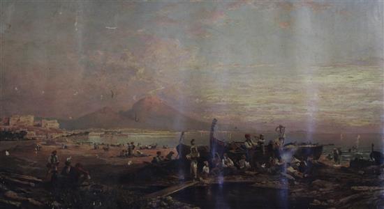 Harold Swanwick (1866-1929) View across the Bay of Naples with Vesuvius in the distance, 18 x 31.5in., unmounted